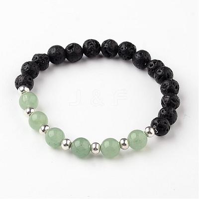 Natural Lava Rock Beaded Stretch Bracelets BJEW-JB02293-1