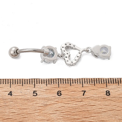 Alloy Crystal Rhinestone Dangle Curved Barbell Belly Rings AJEW-R007-04P-01-1