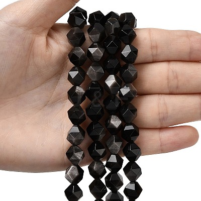 Natural Silver Obsidian Beads Strands G-Z119-A11-03-1