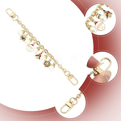 4Pcs 4 Styles Alloy Rhinestone with Acrylic Pearl Bead Charm Cable Chain Bag Decorative Chains HJEW-FS00060-02-1