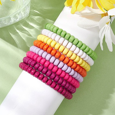 Acrylic Rondelle Beaded Stretch Bracelets Set BJEW-JB11020-02-1