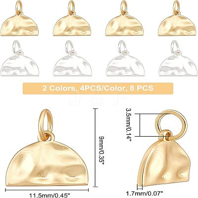 8Pcs 2 Colors Brass Hammered Semi Circle Charms KK-FH0002-55-1