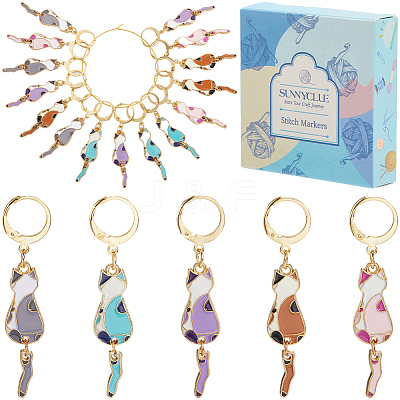20Pcs 5 Colors Cat Alloy Enamel Pendant Locking Stitch Markers HJEW-SC00115-1