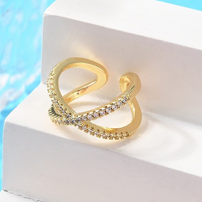 Adjustable Brass Micro Pave Clear Cubic Zirconia Cuff Rings RJEW-F101-17G-1