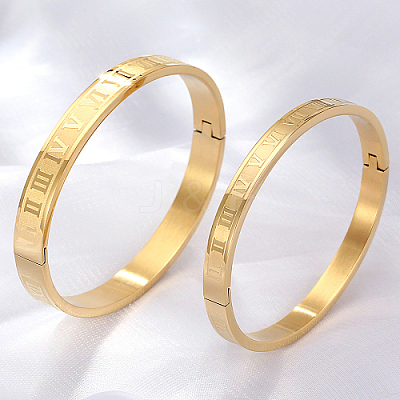 2Pcs 2 Style 201 Stainless Steel Hinged Bangles for Women QR1999-1-1