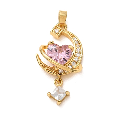 Brass Micro Pave Pink Cubic Zirconia Pendants LS-CU-CBA97F2-10G-1