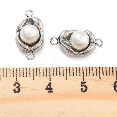 304 Stainless Steel Pave ABS Pearl Connector Charms STAS-S131-01P-1