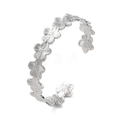 Non-Tarnish 304 Stainless Steel Flower Open Cuff Bangles for Women BJEW-M316-01P-1
