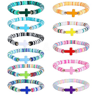 11Pcs Polymer Clay Beads Bracelets BJEW-SW001596-1