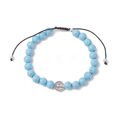 Acrylic & Alloy Beads Braided Bead Bracelets BJEW-JB13095-1