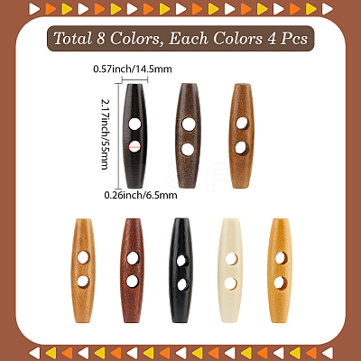 32Pcs 8 Colors 2-Hole Wood Buttons DIY-GF0011-42B-1