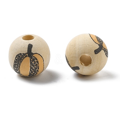 Halloween Printed Schima Wood European Beads WOOD-G023-07D-1