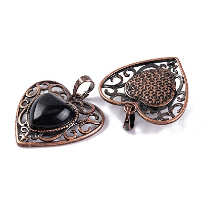 Natural Obsidian Peach Love Heart Pendants G-G158-01-13-1