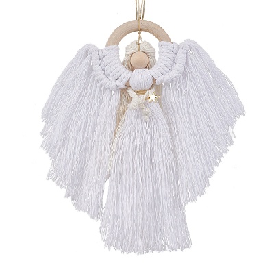 3Pcs 3 Colors Angel Wood & Cotton Threads Pendant Decoration HJEW-JM02406-1