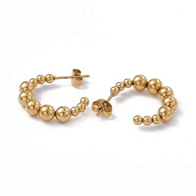 201 Stainless Steel Beaded C-shape Stud Earrings with 304 Stainless Steel Pins EJEW-B016-05A-G-1