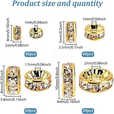 150Pcs 4 Styles Brass Rhinestone Spacer Beads RB-PH0001-66G-1