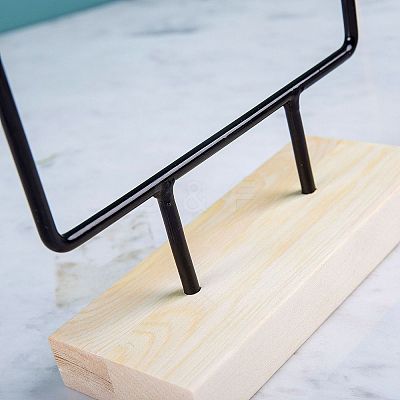 1 Set 2-Tier Rectangle Iron Jewelry Dangle Earring Organizer Holder with Wooden Base EDIS-SC0001-08A-1