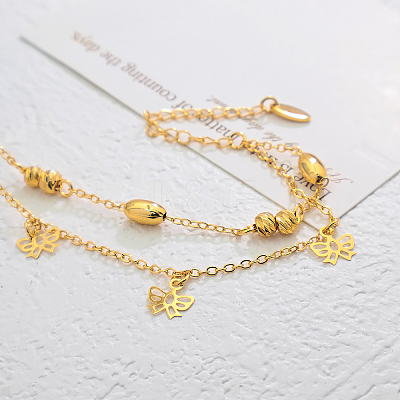 Vintage Beach Brass Bowknot Tassel Double Layer Chain Anklets for Women UO2435-1