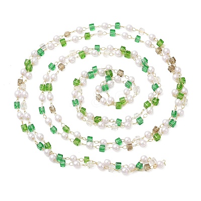 Faceted Cube Glass & ABS Plastic Imitation Pearl Beaded Chains CHS-G026-02KCG-01-1-1