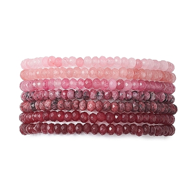 7Pcs Dyed Natural Malaysia Jade Rondelle Beads Stretch Bracelets for Women BJEW-JB13046-1