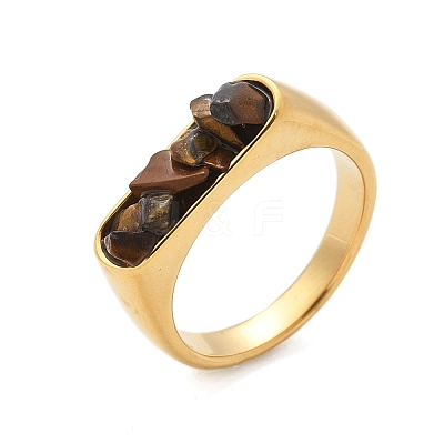 Rectangle Natural Tiger Eye Chips Finger Rings RJEW-D303-02G-01-1