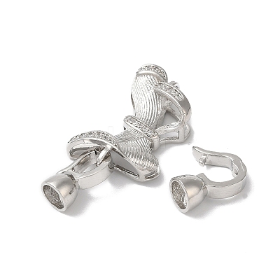 Rack Plating Brass Micro Pave Clear Cubic Zirconia Fold Over Clasps KK-A222-11P-1