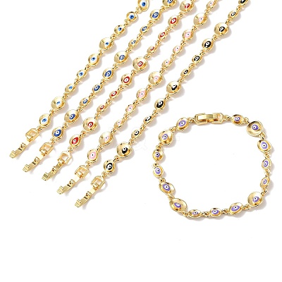 Brass Link Chain Bracelets for Women BJEW-D387-03G-1