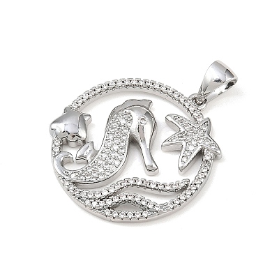 Ocean Brass Micro Pave Cubic Zirconia Pendants KK-K411-04B-P-1