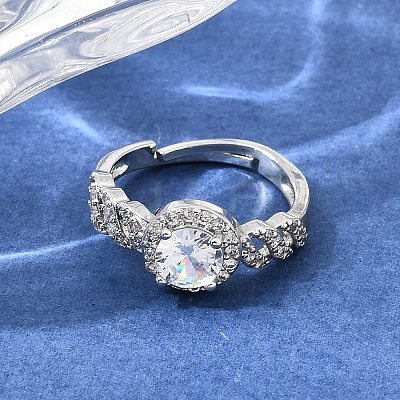 Brass Micro Pave Clear Cubic Zirconia Cuff Open Rings CU-CBA5C10-17P-1