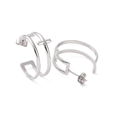 Non-Tarnish 304 Stainless Steel Double Cross Stud Earrings LS-EJEW-G326-05P-1