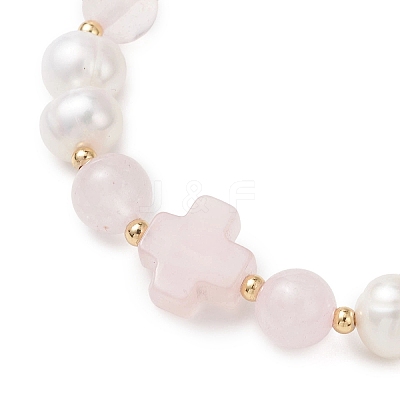 Natural Mixed Gemstone & Cultured Freshwater Pearl Round Beads Stretch Bracelets for Women BJEW-JB13086-1