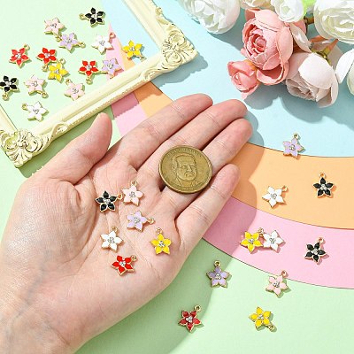 30Pcs 6 Colors Flower Alloy Enamel Pendants ENAM-CJ0006-21-1