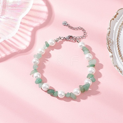 Natural Green Aventurine Chip & Glass Shell Round Beaded Bracelets BJEW-JB12317-01-1