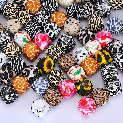 Colorful Pattern Printed Silicone Focal Beads LS-SI-JX0022A-05-1