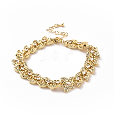 Clear Cubic Zirconia Butterfly Link Chain Bracelet BJEW-B068-05-1