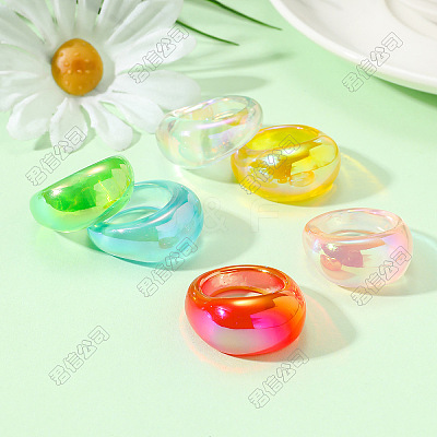 6Pcs 6 Colors Resin Finger Rings for Women FS-WGBD8BE-05-1