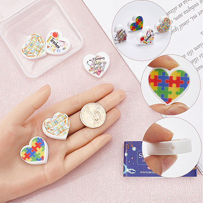 8Pcs 4 Style Heart Silicone Focal Beads SIL-SC0001-65-1