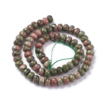 Faceted Natural Unakite Rondelle Beads Strands G-K090-10-1
