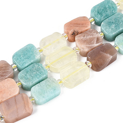 Natural Lemon Quartz & Flower Amazonite & Sunstone Beads Strands G-N358-02A-08-1