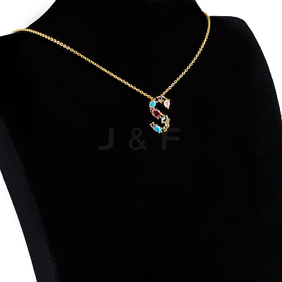 Golden Brass Micro Pave Cubic Zirconia Initial Pendants Necklaces NJEW-S069-JN002-S-1
