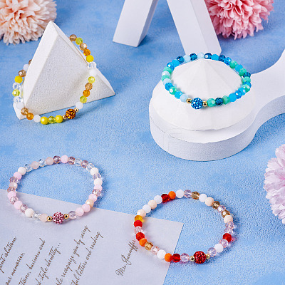 4Pcs 4 Style Glass Faceted Round Beaded Stretch Bracelets Set BJEW-TA0001-16-1