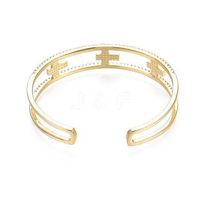 Enamel Cross Open Cuff Bangle with Clear Cubic Zirconia BJEW-N012-023-1