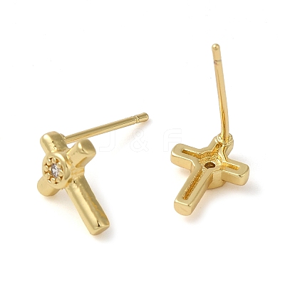 Rack Plating Brass Cross Stud Earrings EJEW-M235-02G-1
