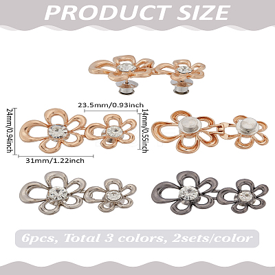 3Pcs 3 Colors Flower Shape Alloy Adjustable Jean Button Pins FIND-LP0006-02-1