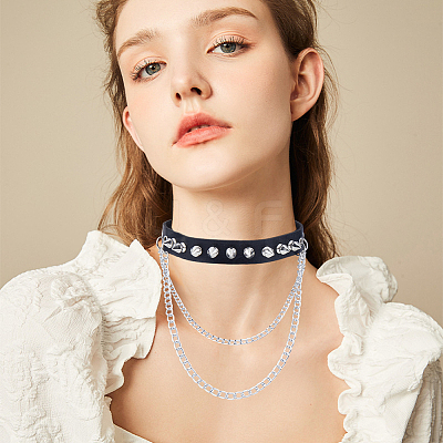1Pc Gothic Style Spiked Rivet Imitation Leather Chocker Necklaces NJEW-CL0001-12-1