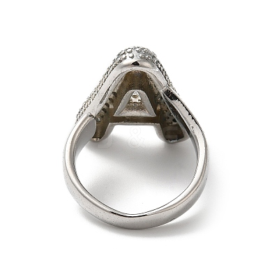 Letter Brass Micro Pave Clear Cubic Zirconia Open Cuff Ring for Women RJEW-N046-03A-P-1