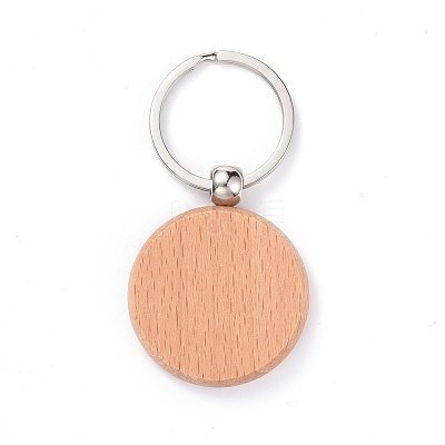 Natural Wood Keychain HJEW-P008-04-1