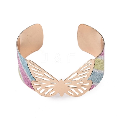 Butterfly Alloy Open Cuff Bangles for Women BJEW-L686-01A-1