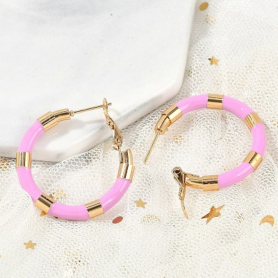 PVD Vacuum Plating 201 Stainless Steel Enamel Hoop Earrings for Women EJEW-B016-33I-1