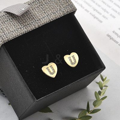 Rack Plating Brass Micro Pave Clear Cubic Zirconia Stud Earrings EJEW-K299-01G-U-1